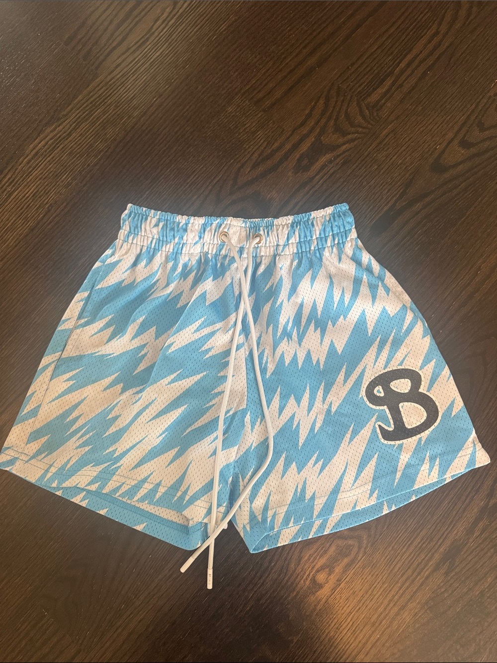 Bucket squad Light Blue and White Zigzag Men's Athletic Shorts Adult XS